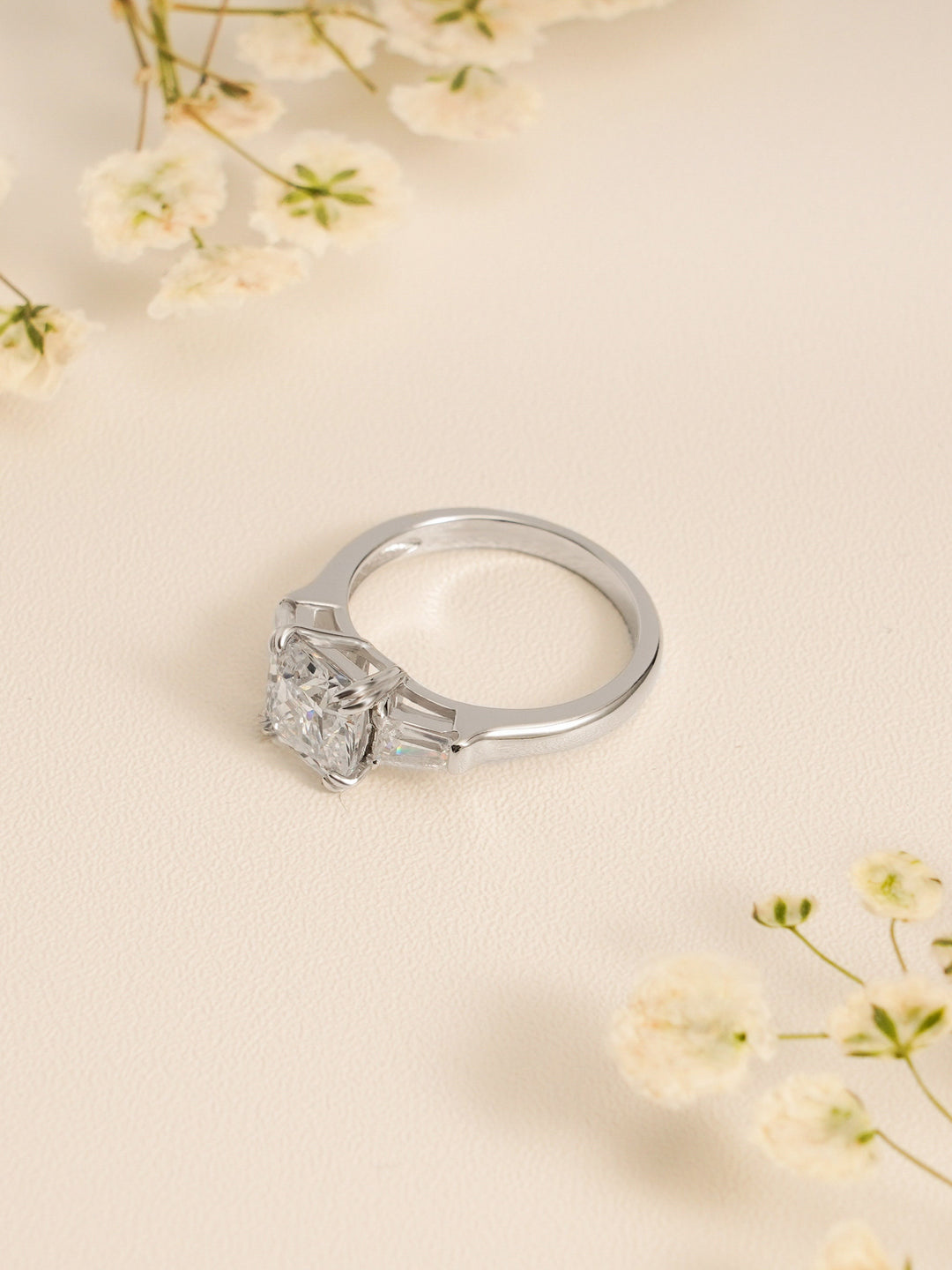 1.0ct-2.0ct Cushion Cut Lab Grown Diamond Three Stone Engagement Ring