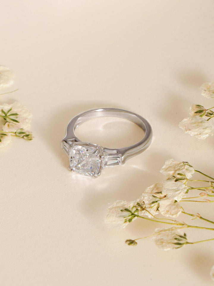 1.0ct-2.0ct Cushion Cut Lab Grown Diamond Three Stone Engagement Ring