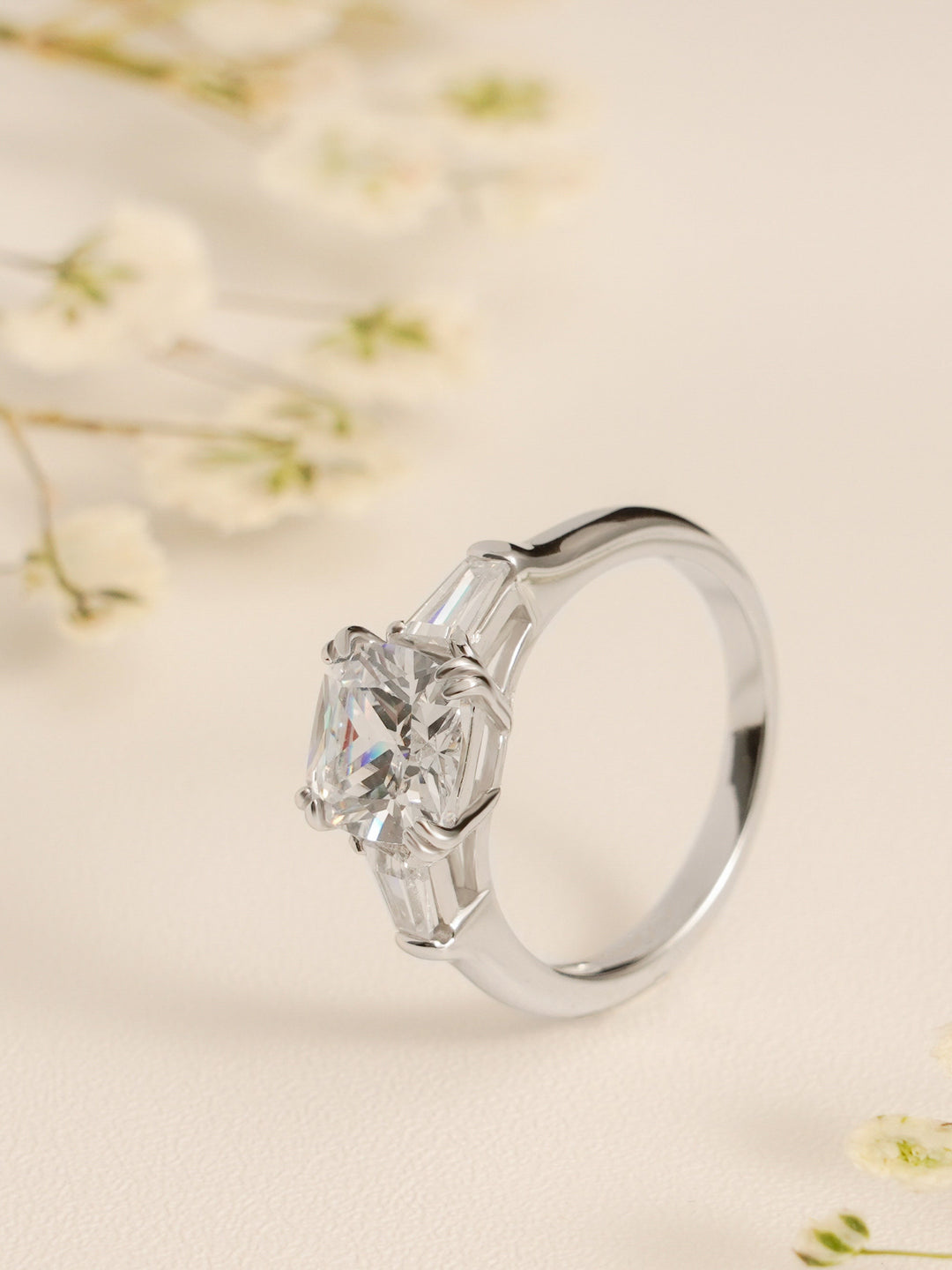 1.0ct-2.0ct Cushion Cut Lab Grown Diamond Three Stone Engagement Ring