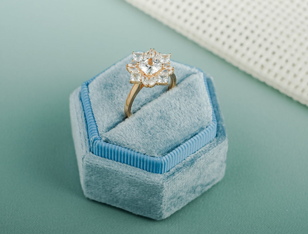 1.0ct-2.0ct Cushion Cut Lab Grown Diamond Unique Cluster Engagement Ring