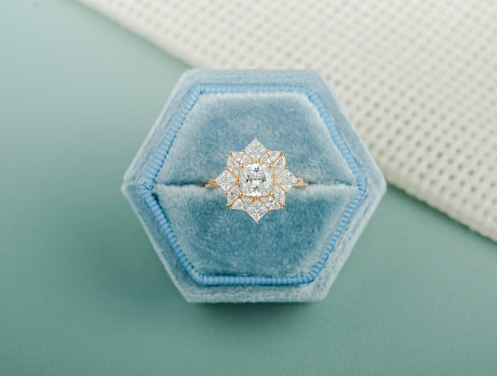 1.0ct-2.0ct Cushion Cut Lab Grown Diamond Unique Cluster Engagement Ring