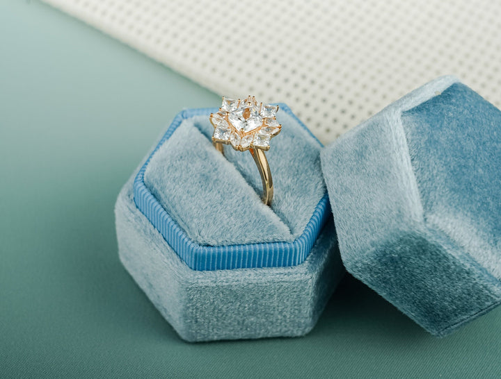 1.0ct-2.0ct Cushion Cut Lab Grown Diamond Unique Cluster Engagement Ring