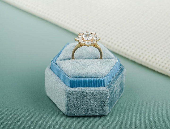 1.0ct-2.0ct Cushion Cut Lab Grown Diamond Unique Cluster Engagement Ring