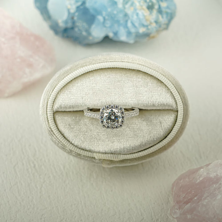 1.0ct-2.0ct Round Cut Lab Grown Diamond Halo Engagement Ring
