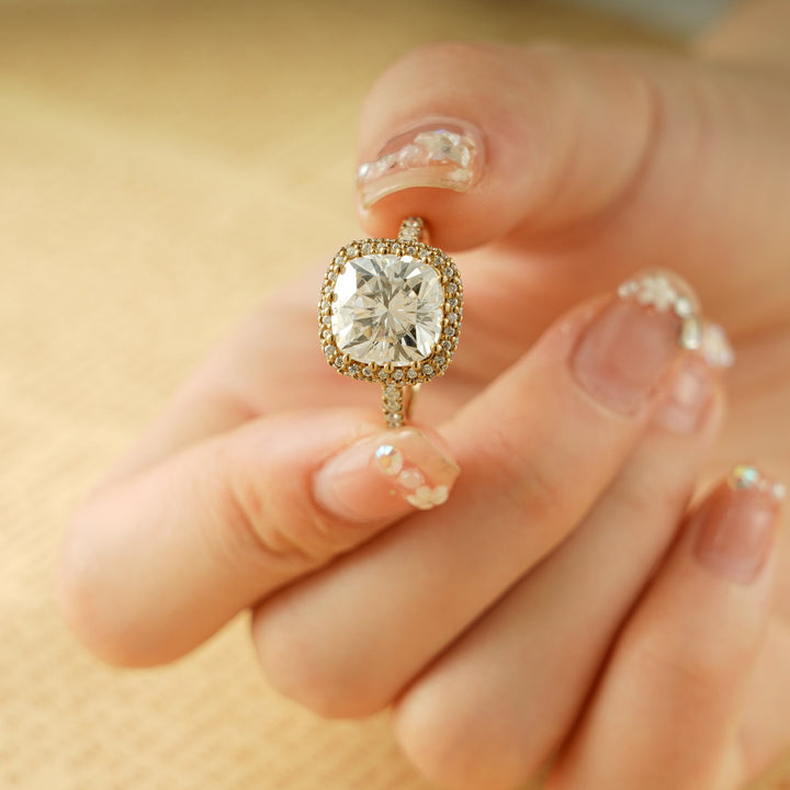 1.50ct-2.50ct Cushion Cut Lab Grown Micro Halo Diamond Engagement Ring