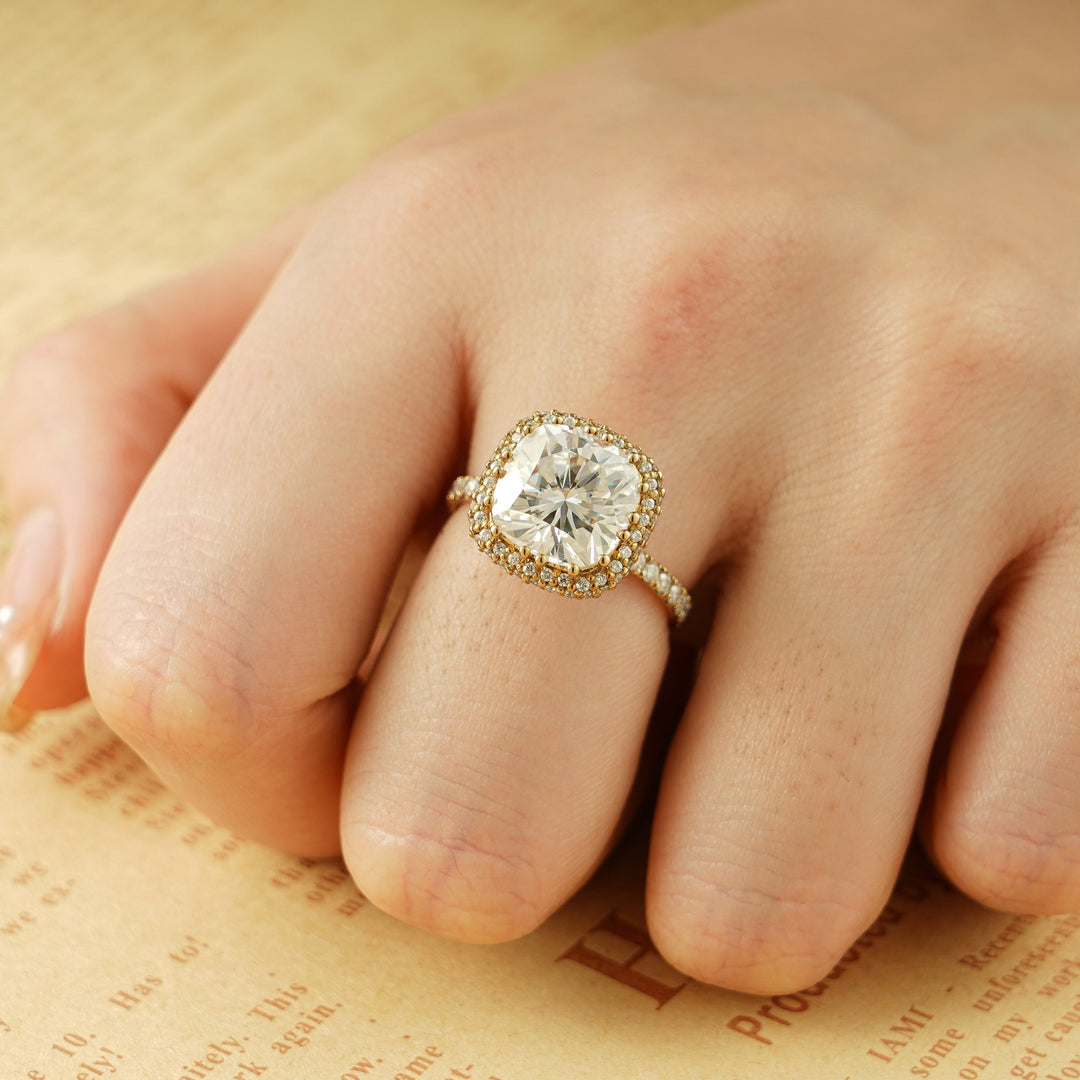 1.50ct-2.50ct Cushion Cut Lab Grown Micro Halo Diamond Engagement Ring