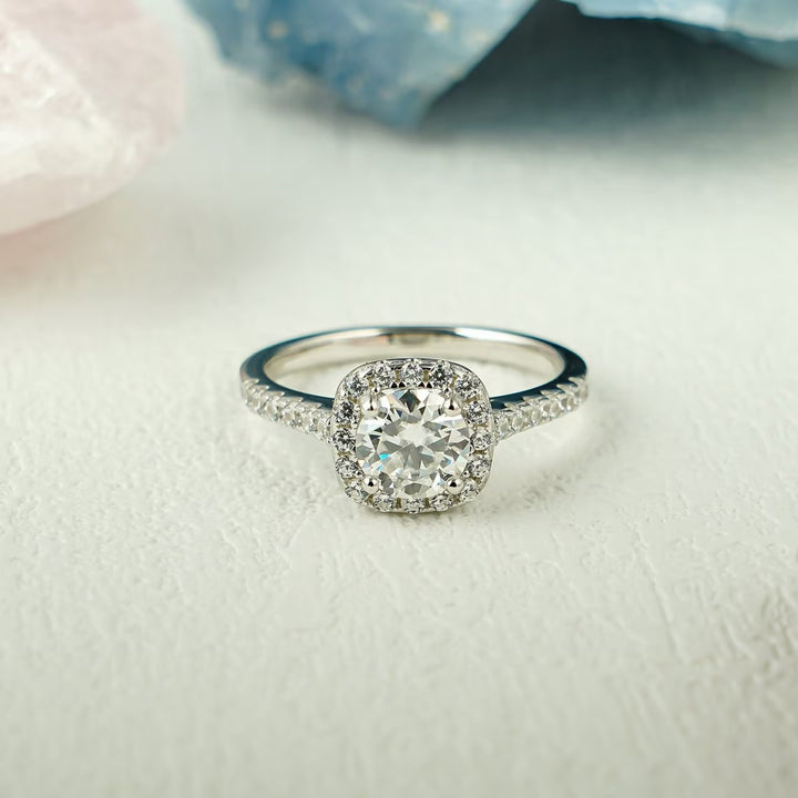 1.0ct-2.0ct Round Cut Lab Grown Diamond Halo Engagement Ring