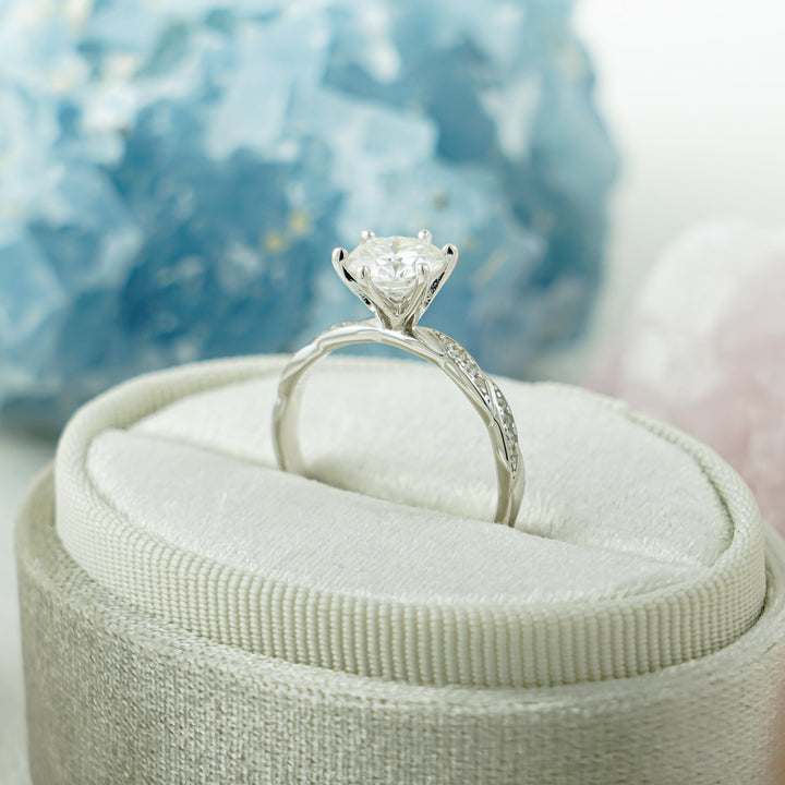 1.50ct-2.50ct Round Cut Lab Grown Diamond Half Pave Twisted Engagement Ring