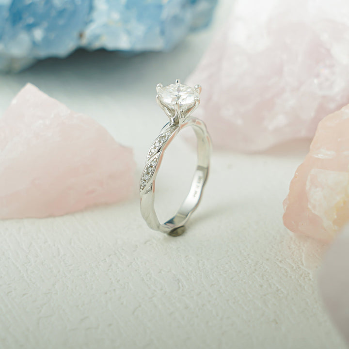 1.50ct-2.50ct Round Cut Lab Grown Diamond Half Pave Twisted Engagement Ring