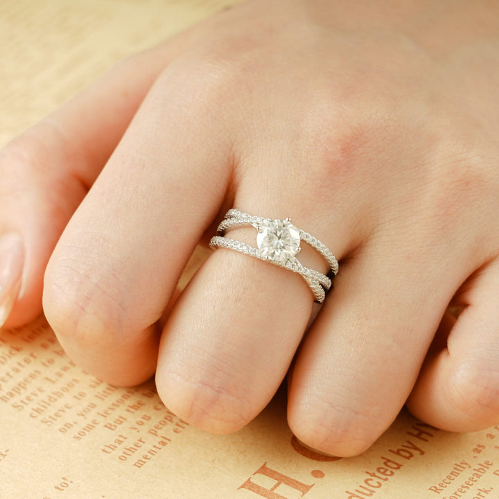 1.0ct-2.0ct Round Cut Lab Grown Diamond Unique Pave Engagement Ring