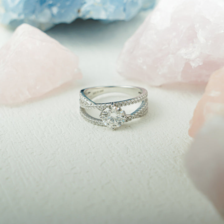 1.0ct-2.0ct Round Cut Lab Grown Diamond Unique Pave Engagement Ring