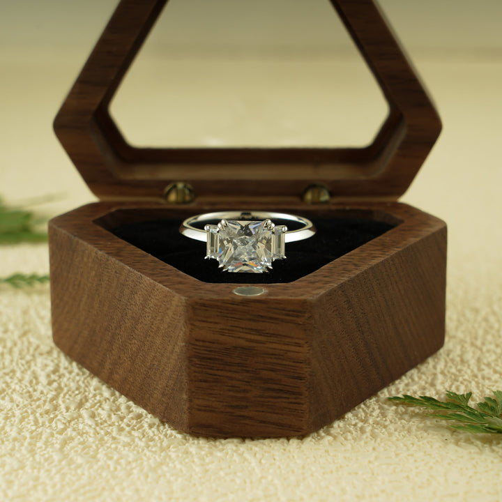 1.50ct-2.50ct Asscher Cut Lab Grown Diamond Three Stone Engagement Ring