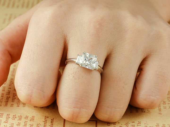 1.50ct-2.50ct Asscher Cut Lab Grown Diamond Three Stone Engagement Ring