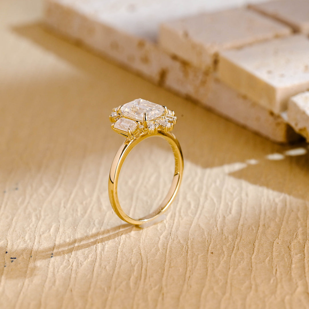 2.50ct-3.50ct Emerald Cut Lab Grown Diamond Cluster Engagement Ring