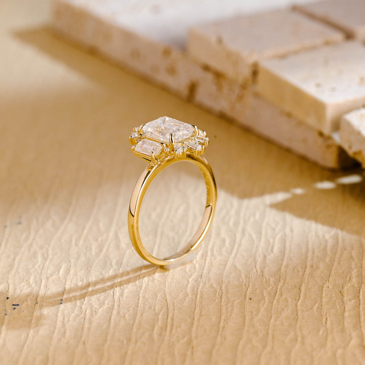 2.50ct-3.50ct Emerald Cut Lab Grown Diamond Cluster Engagement Ring