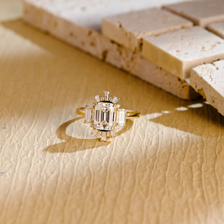 2.50ct-3.50ct Emerald Cut Lab Grown Diamond Cluster Engagement Ring