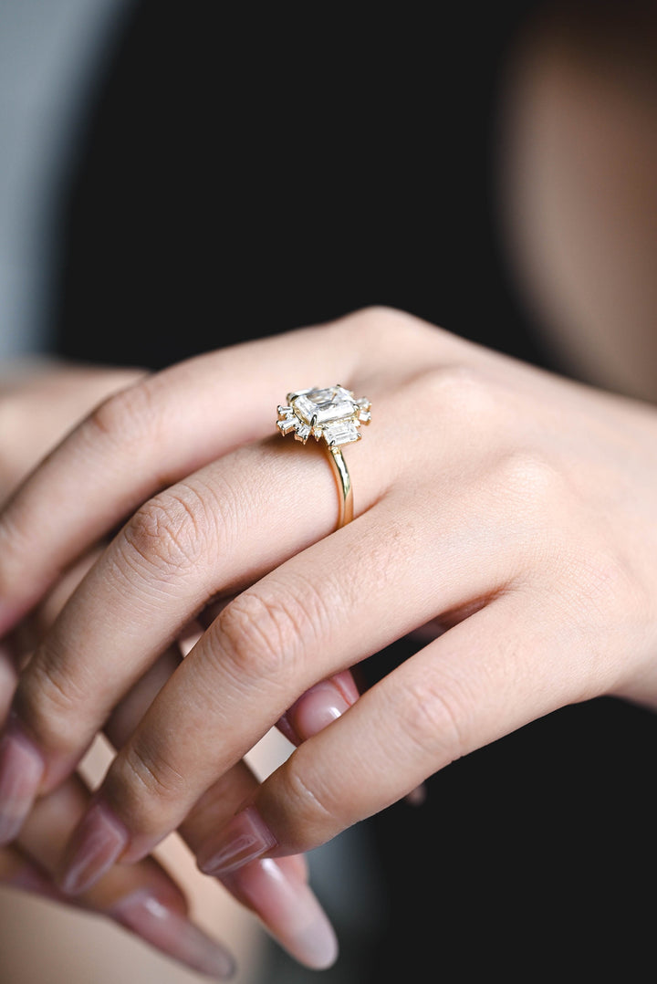 2.50ct-3.50ct Emerald Cut Lab Grown Diamond Cluster Engagement Ring