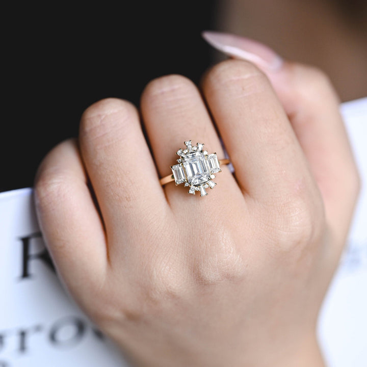 2.50ct-3.50ct Emerald Cut Lab Grown Diamond Cluster Engagement Ring