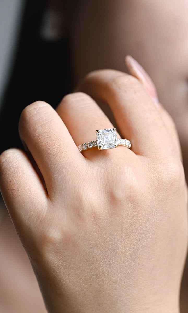 1.0ct-2.0ct Asscher Cut Lab Grown Diamond Pave Engagement Ring