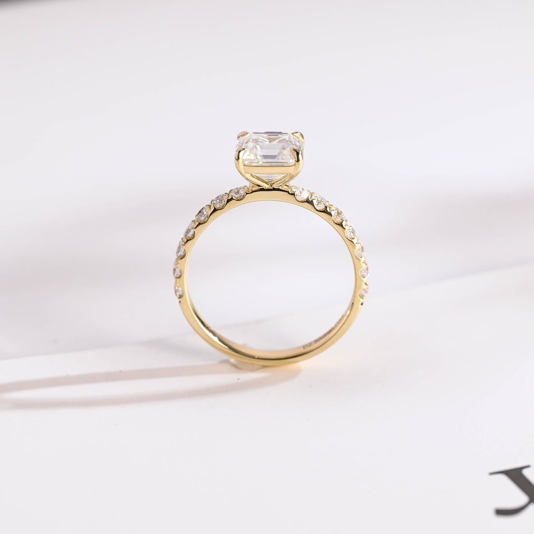 1.0ct-2.0ct Asscher Cut Lab Grown Diamond Pave Engagement Ring