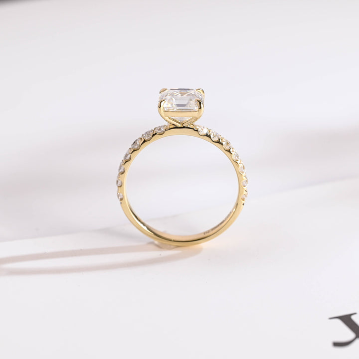 1.0ct-2.0ct Asscher Cut Lab Grown Diamond Pave Engagement Ring