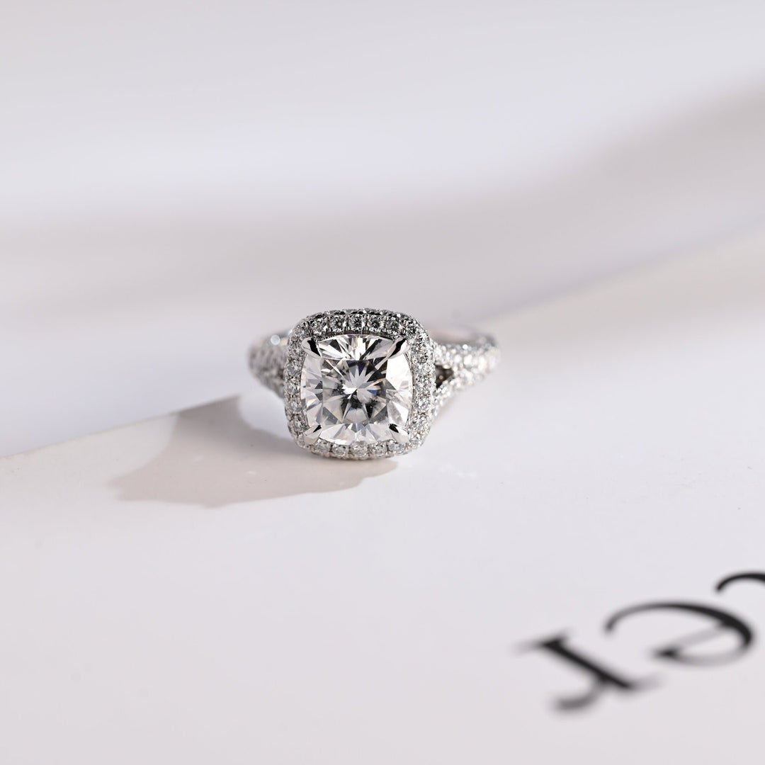 1.50ct-2.50ct Cushion Cut Lab Grown Diamond Split Shank Engagement Ring