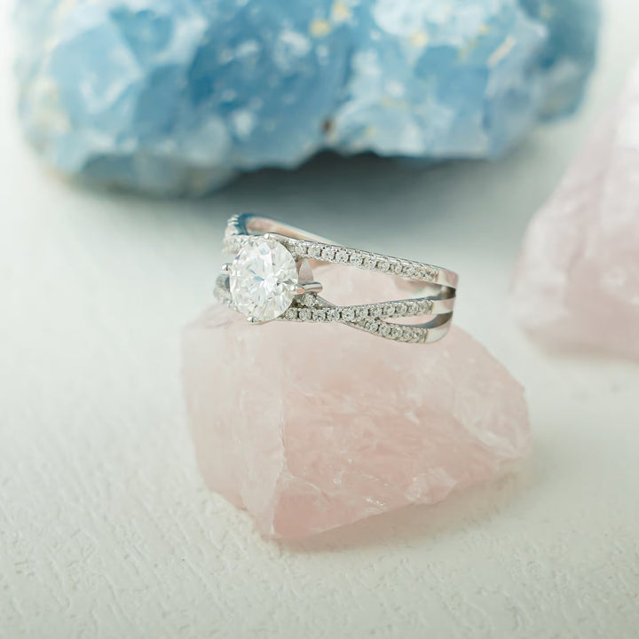 1.0ct-2.0ct Round Cut Lab Grown Diamond Unique Pave Engagement Ring