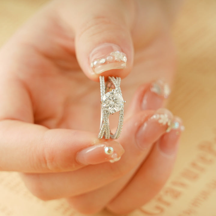 1.0ct-2.0ct Round Cut Lab Grown Diamond Unique Pave Engagement Ring