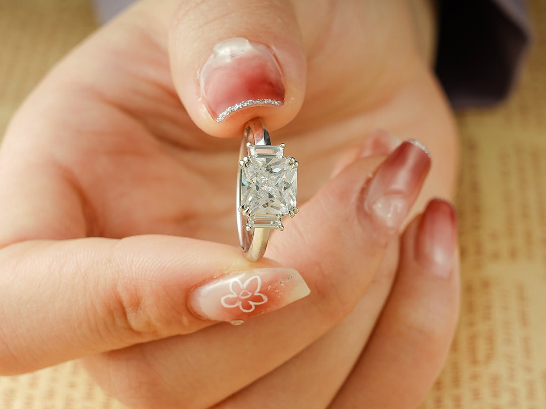 1.50ct-2.50ct Asscher Cut Lab Grown Diamond Three Stone Engagement Ring