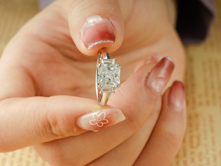 1.50ct-2.50ct Asscher Cut Lab Grown Diamond Three Stone Engagement Ring