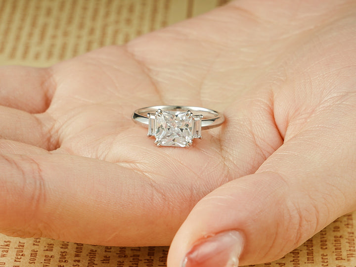 1.50ct-2.50ct Asscher Cut Lab Grown Diamond Three Stone Engagement Ring