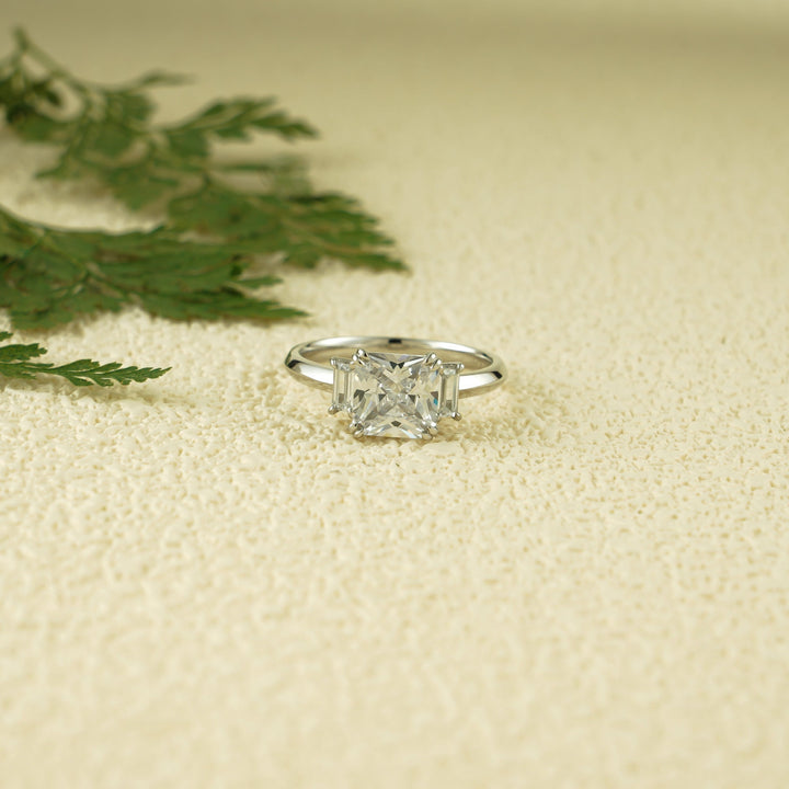 1.50ct-2.50ct Asscher Cut Lab Grown Diamond Three Stone Engagement Ring