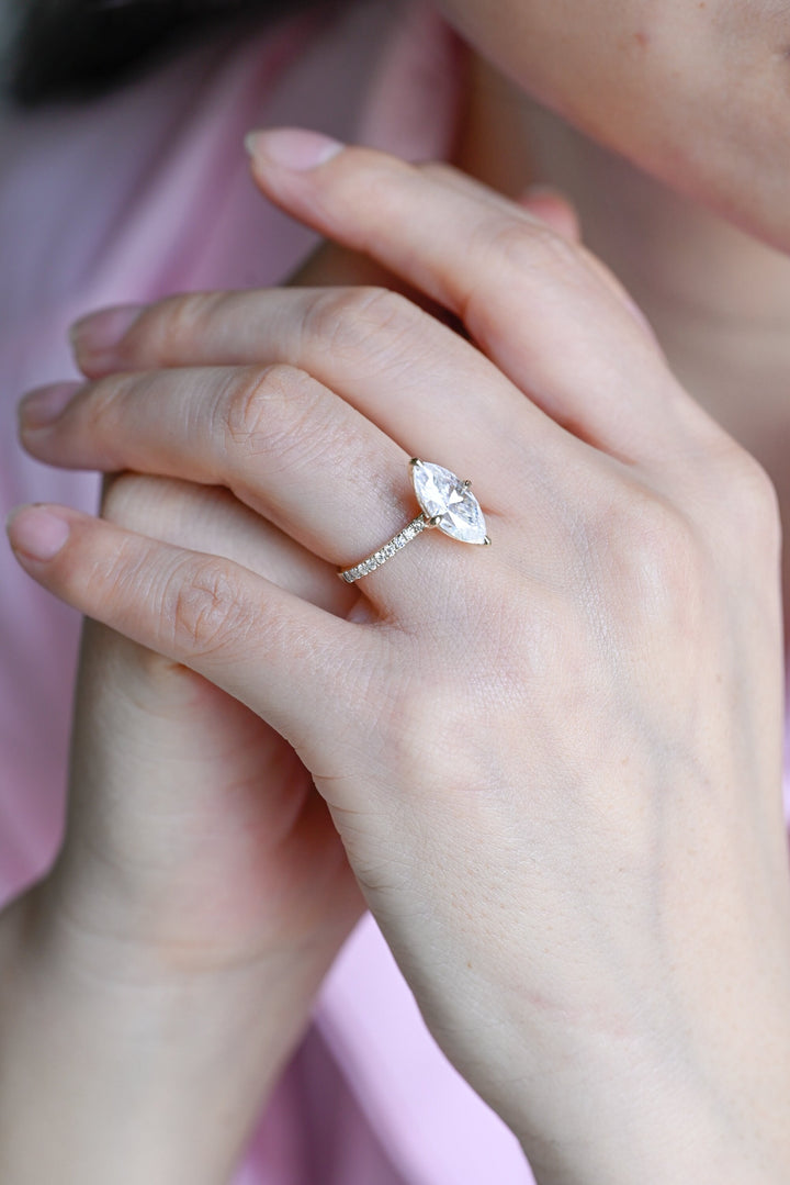 2.0ct-3.0ct Marquise Cut Lab Grown Diamond Pave Engagement Ring