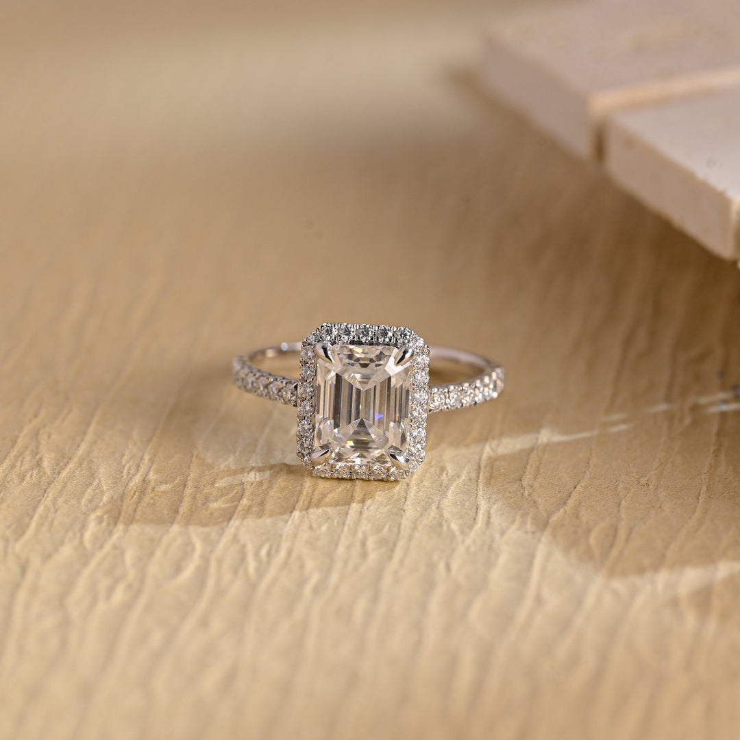 1.0ct-2.0ct Emerald Cut Lab Grown Diamond Halo Engagement Ring