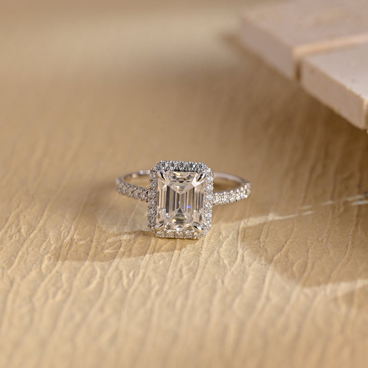 1.0ct-2.0ct Emerald Cut Lab Grown Diamond Halo Engagement Ring