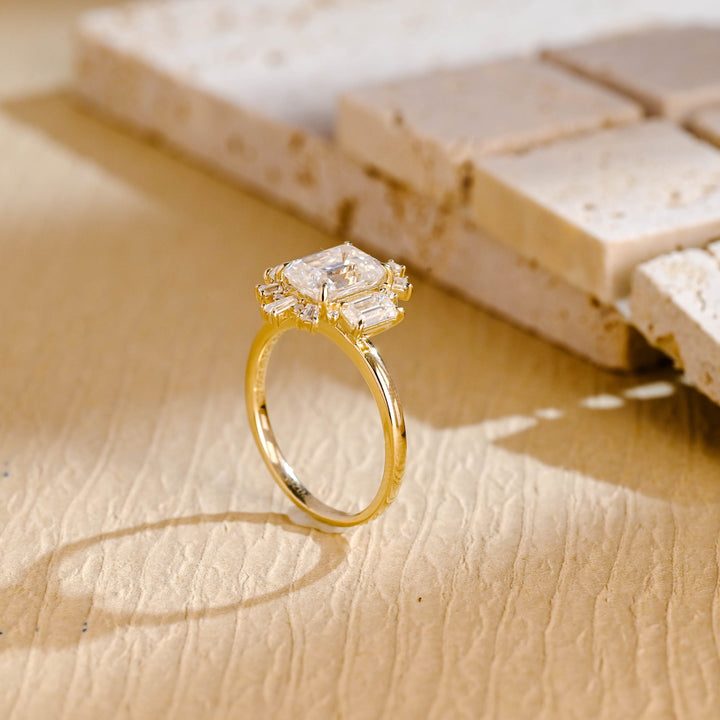2.50ct-3.50ct Emerald Cut Lab Grown Diamond Cluster Engagement Ring