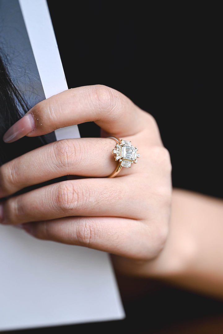 2.50ct-3.50ct Emerald Cut Lab Grown Diamond Cluster Engagement Ring