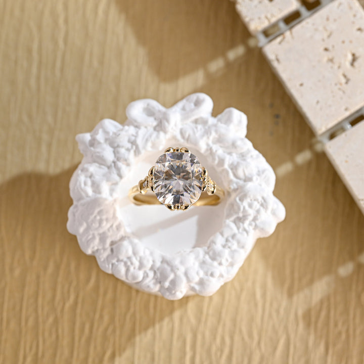 2.50ct-3.50ct Oval Cut Lab Grown Diamond Vintage Pave Engagement Ring