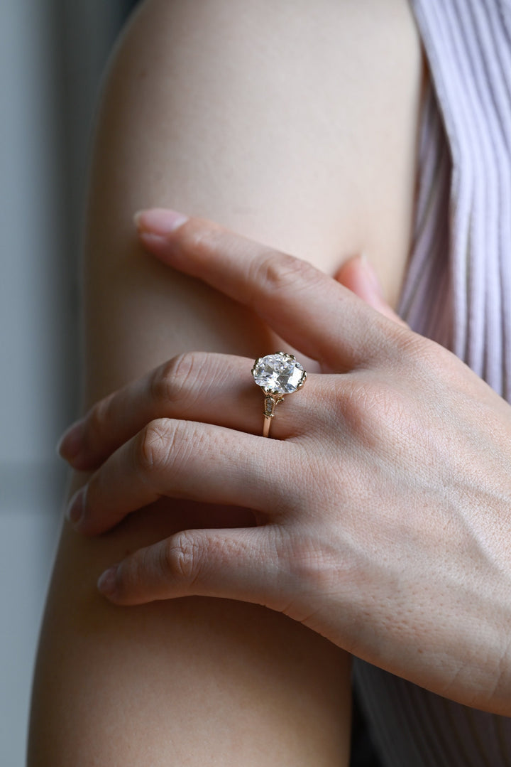 2.50ct-3.50ct Oval Cut Lab Grown Diamond Vintage Pave Engagement Ring