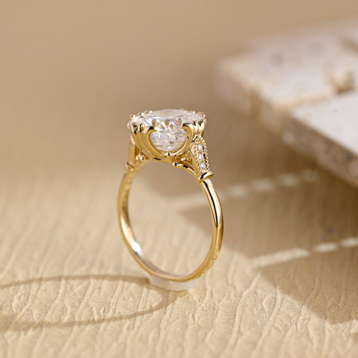 2.50ct-3.50ct Oval Cut Lab Grown Diamond Vintage Pave Engagement Ring