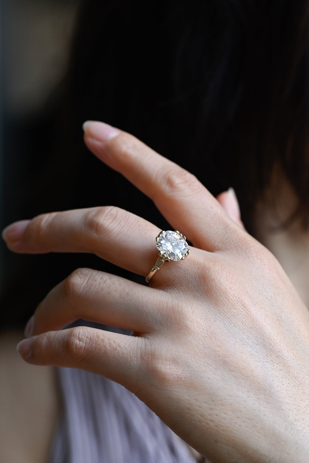 2.50ct-3.50ct Oval Cut Lab Grown Diamond Vintage Pave Engagement Ring