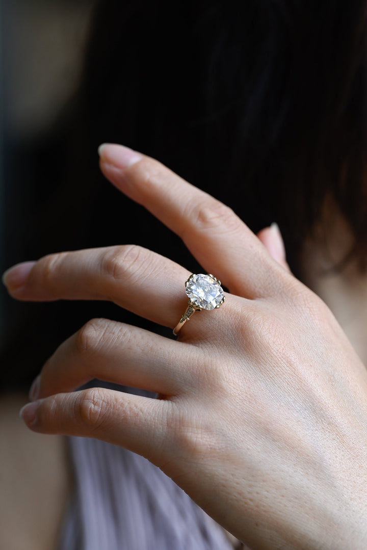 2.50ct-3.50ct Oval Cut Lab Grown Diamond Vintage Pave Engagement Ring