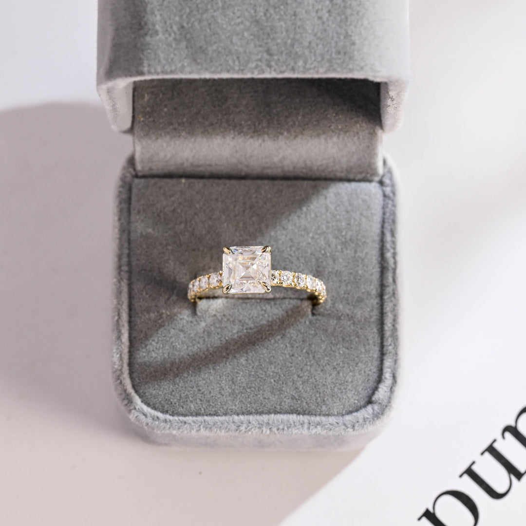 1.0ct-2.0ct Asscher Cut Lab Grown Diamond Pave Engagement Ring