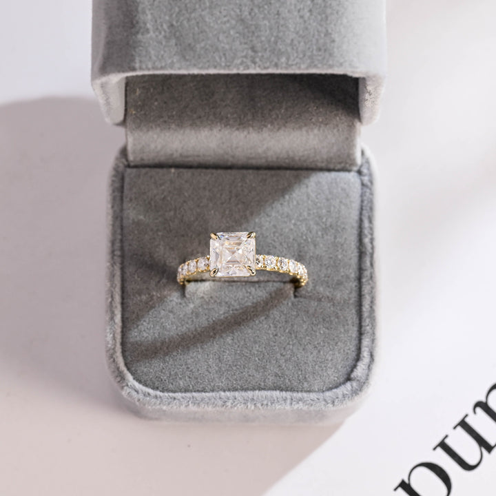 1.0ct-2.0ct Asscher Cut Lab Grown Diamond Pave Engagement Ring