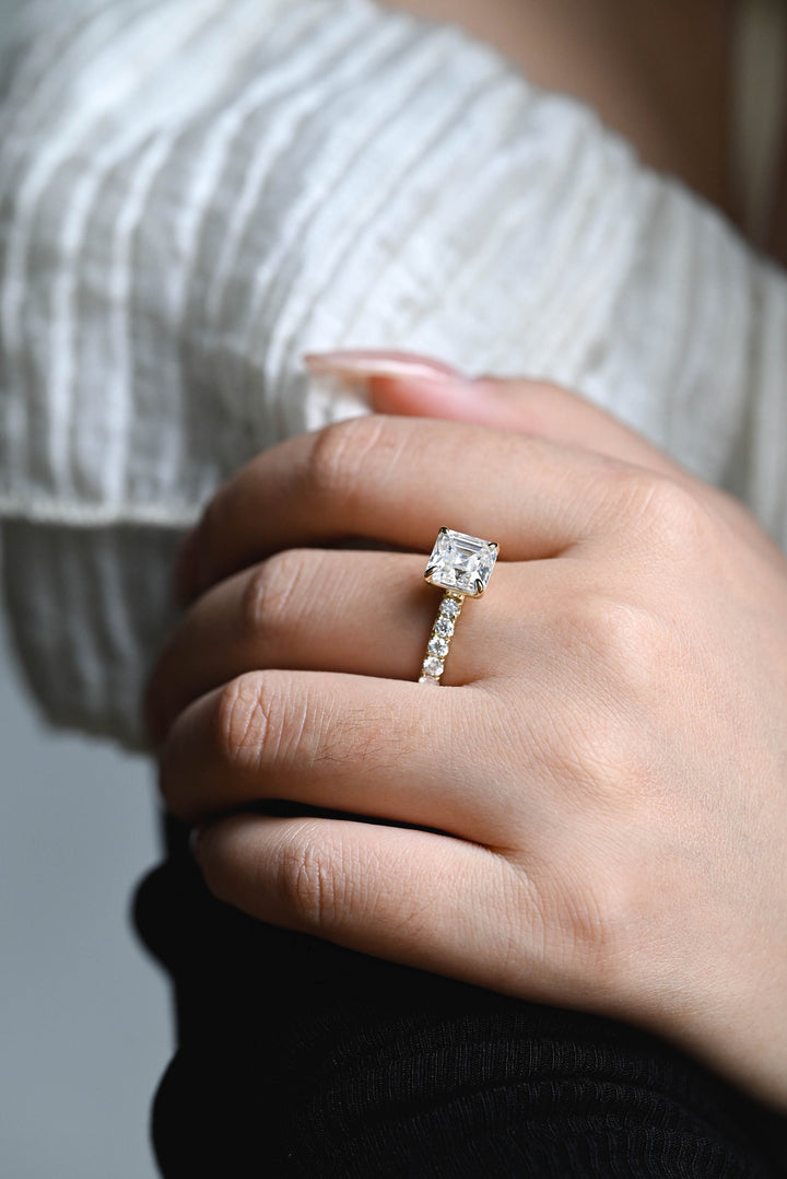 1.0ct-2.0ct Asscher Cut Lab Grown Diamond Pave Engagement Ring