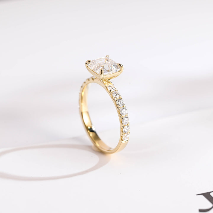 1.0ct-2.0ct Asscher Cut Lab Grown Diamond Pave Engagement Ring