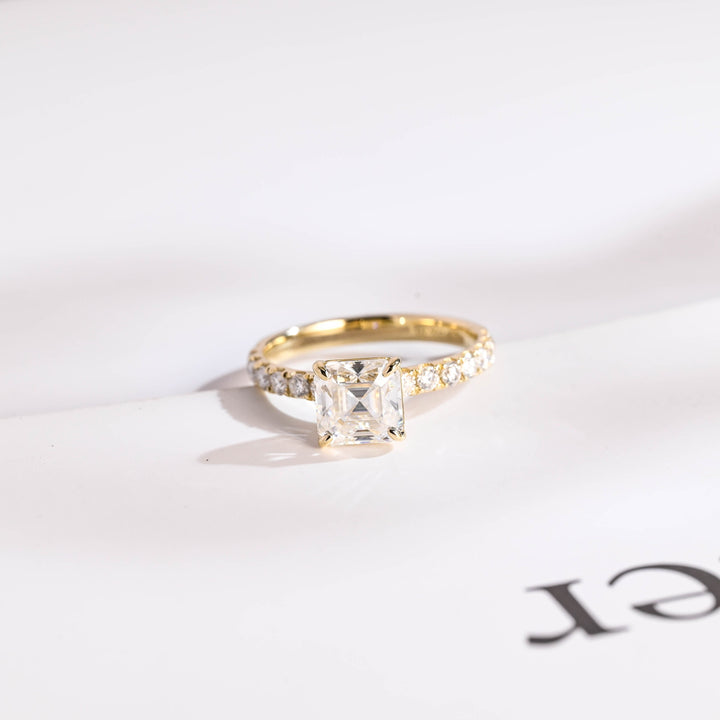 1.0ct-2.0ct Asscher Cut Lab Grown Diamond Pave Engagement Ring