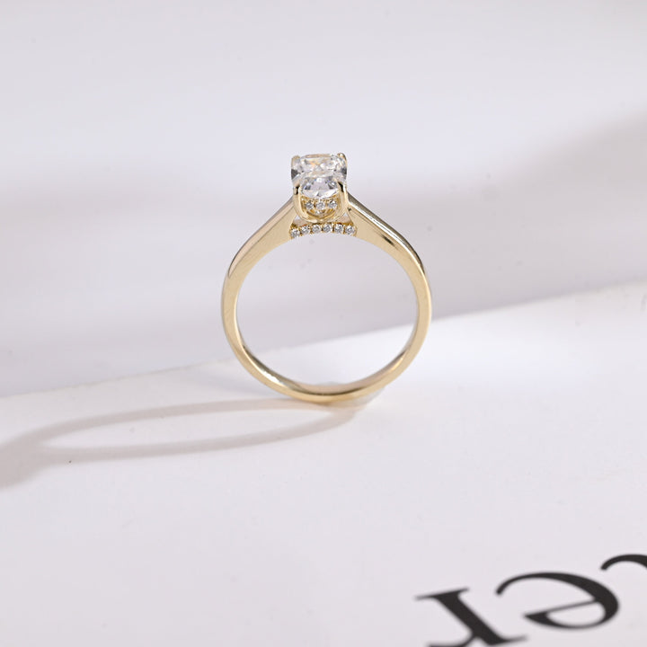 1.0ct-2.0ct Elongated Cushion Cut Lab Grown Diamond Hidden Halo Engagement Ring