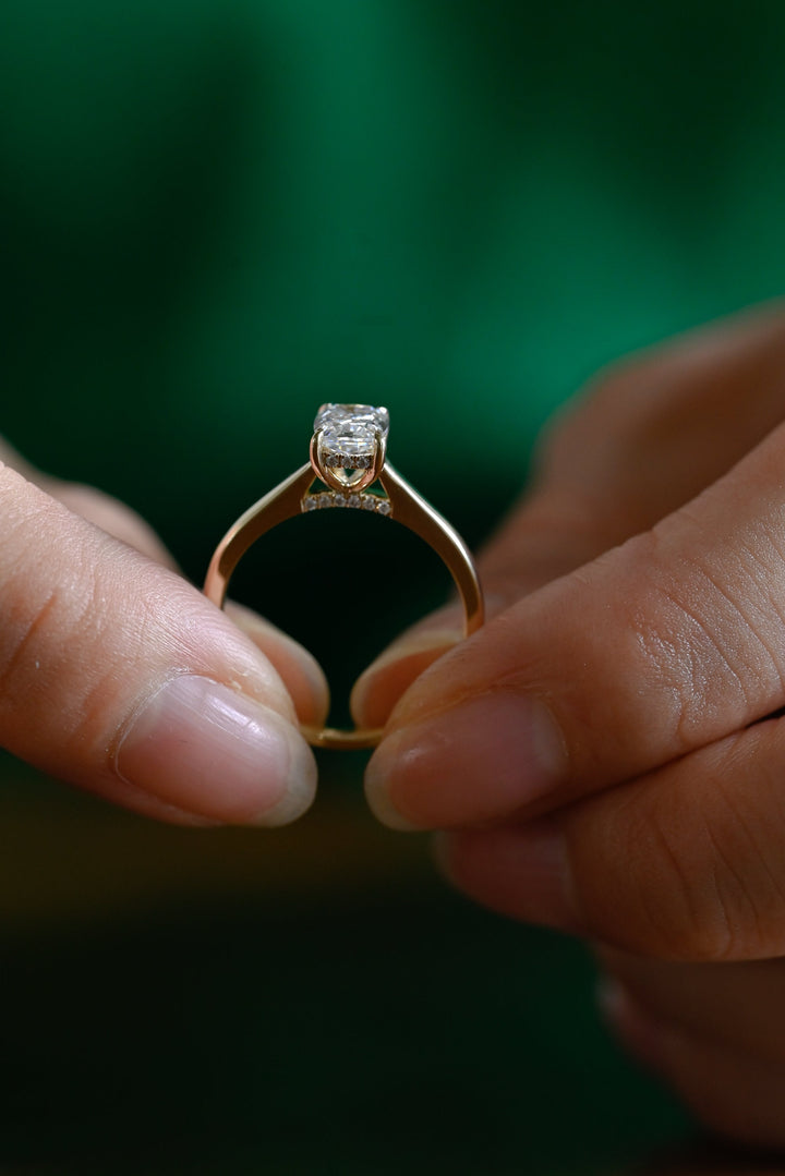 1.0ct-2.0ct Elongated Cushion Cut Lab Grown Diamond Hidden Halo Engagement Ring