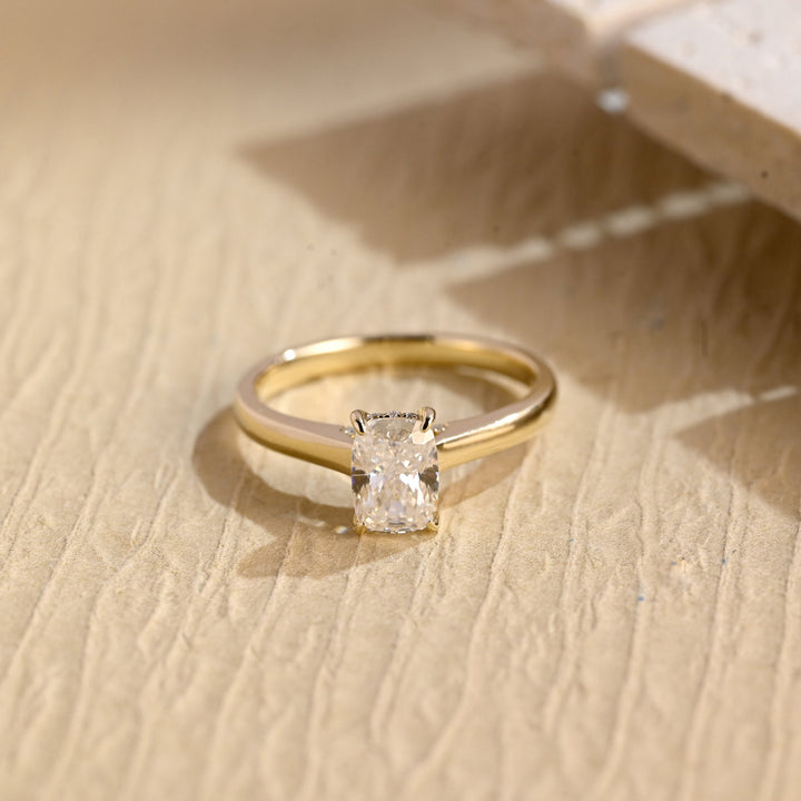 1.0ct-3.0ct Elongated Cushion Cut Hidden Halo Lab Grown Diamond Engagement Ring